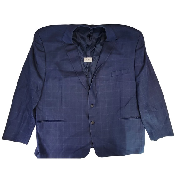 Lauren Ralph Lauren Men Navy Blue Plaid Wool Silk Sport Coat Blazer Size 56L